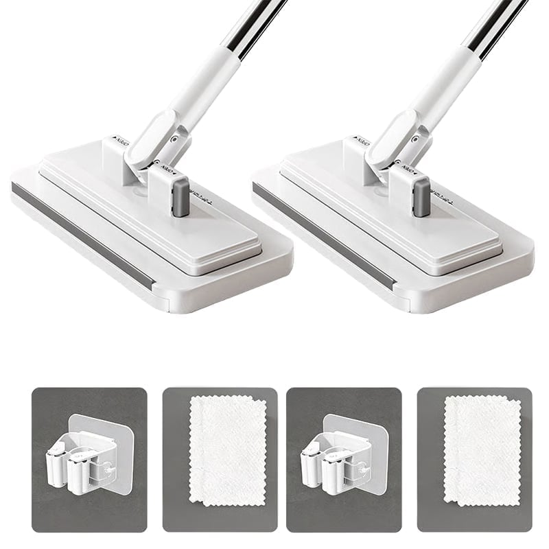 Easy-Change Flat Floor Mop - 95cm (Upgraded) – One-Click Cloth Change + Mop Clip + 2 Absorbent Velvet Cloths (2-Pack)