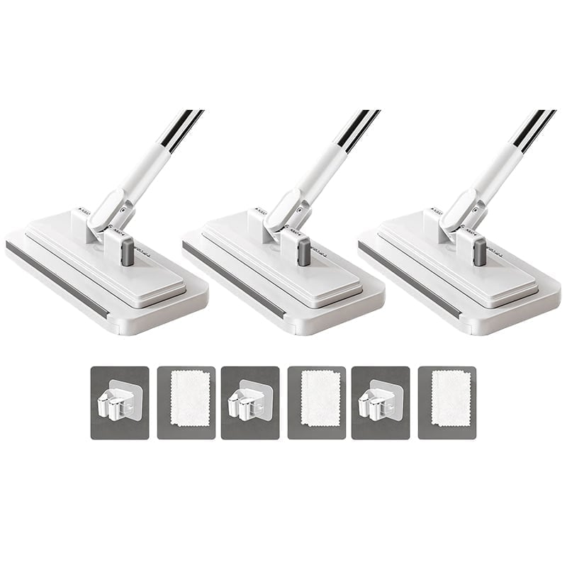 Easy-Change Flat Floor Mop - 95cm (Upgraded) – One-Click Cloth Change + Mop Clip + 2 Absorbent Velvet Cloths (3-Pack)